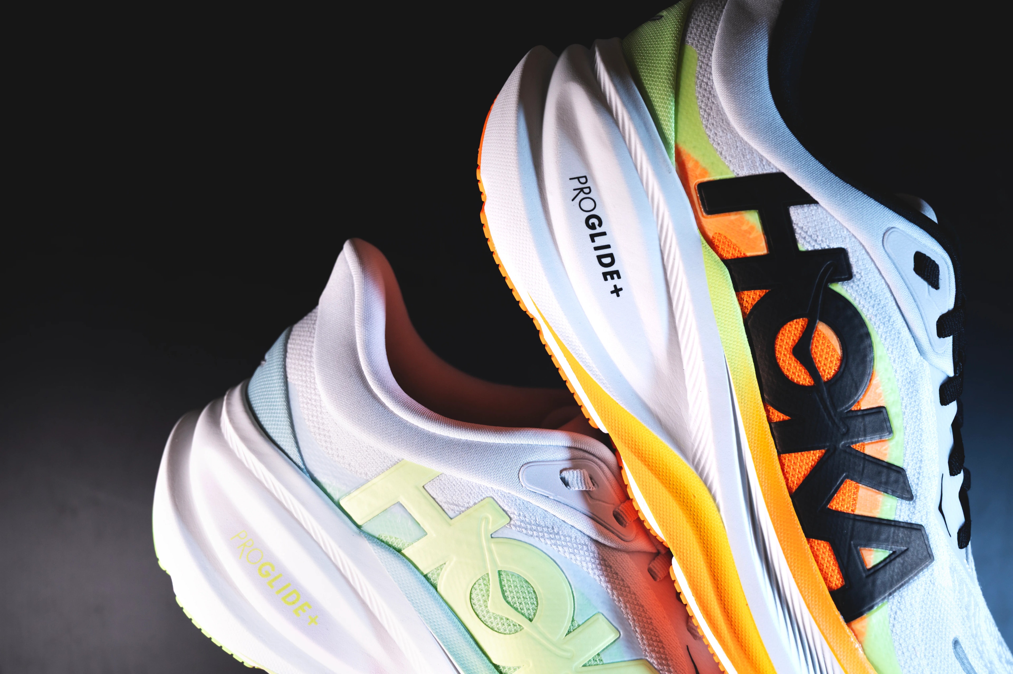 Running shoes showing midsole technology
